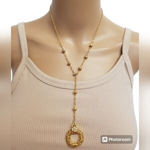 TABORA DESIGNER INSPIRED GOLDTONED DROP STYLE RING PENDANT CHAIN NECKLACE